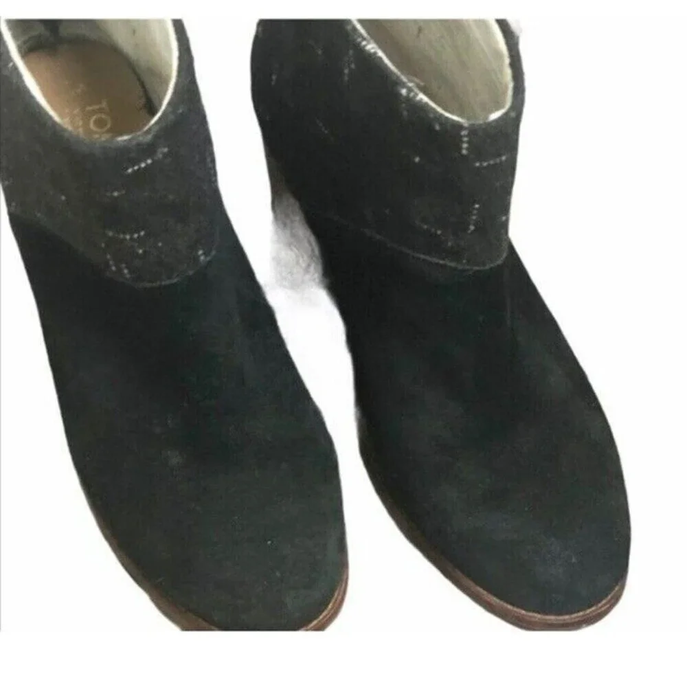 TOMS Leila Black Suede Ankle Boot Women's Shoes Size 6 Pull On Booties Zipper - Picture 4 of 8